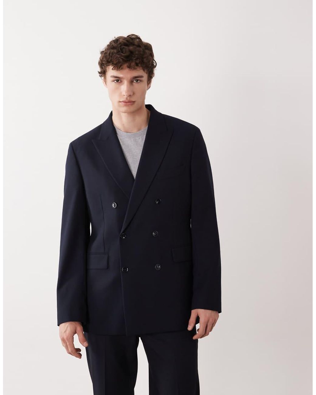Mango Blue Slim Fit Double Breasted Suit Blazer Co-ord for men