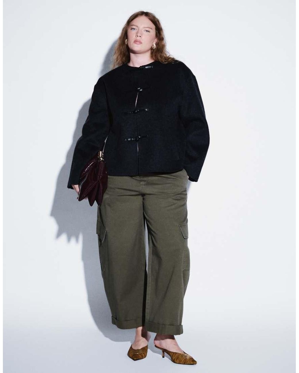 ASOS Black Asos Design Curve Wool Blend Collarless Jacket With Frog Closure Trims