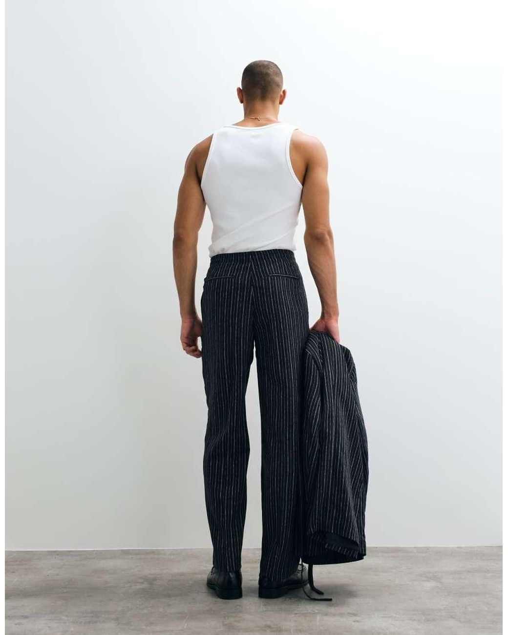 ASOS Blue Wide Linen Rich Suit Trouser With Elasticated Waist for men