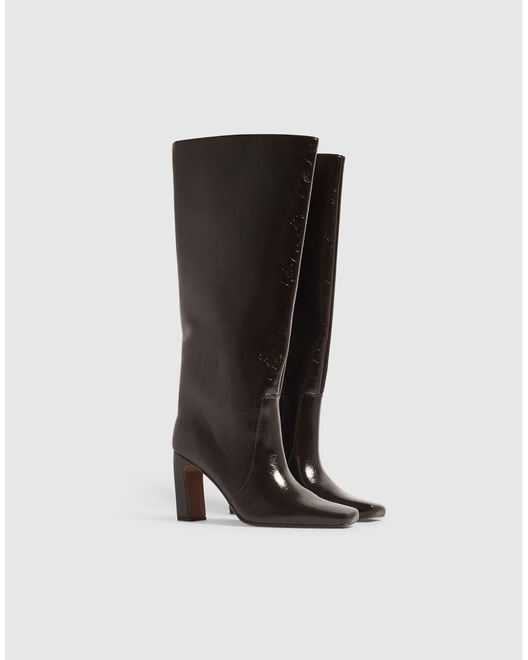 River Island Black Faux Leather High Leg Heeled Boots