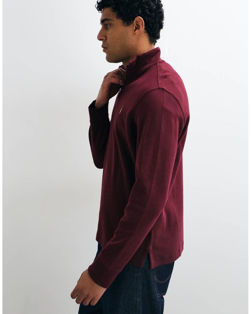Polo Ralph Lauren Red Icon Logo Estate Rib Quarter Zip Sweatshirt for men