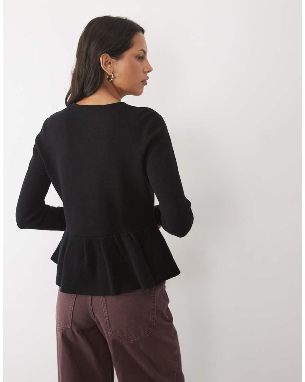 Threadbare Black Crew Neck Peplum Cardigan With Buttons