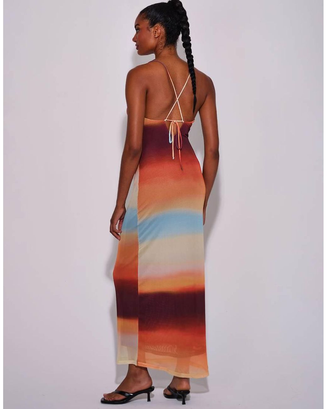 South Beach Red Ombre Mesh Cowl Neck Maxi Dress