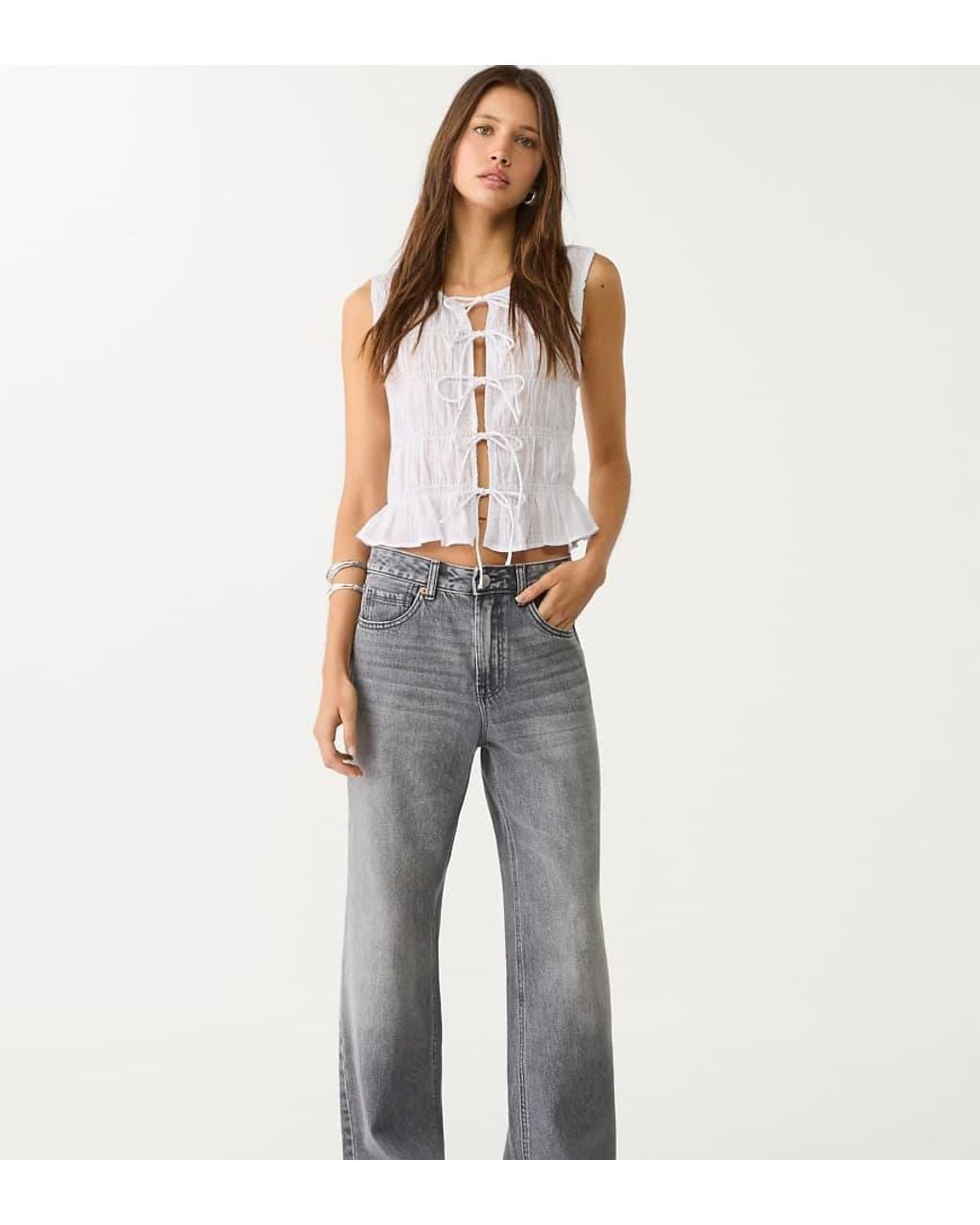 Stradivarius Blue Tall D92 Straight Wide-leg Jeans