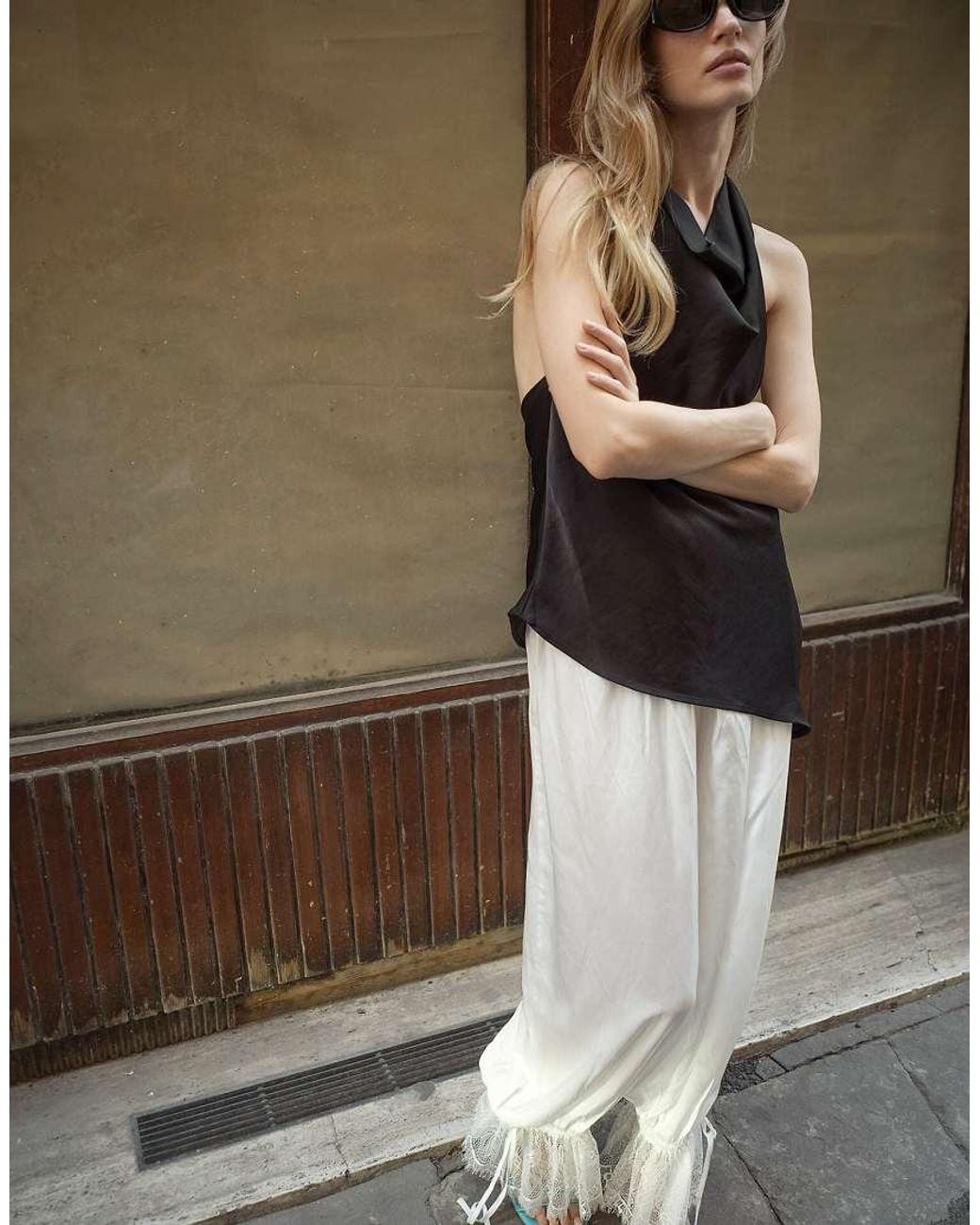 NA-KD Gray Satin Draped Asymmetric Halterneck Top