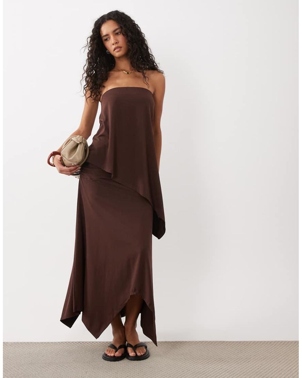 ASOS Bandeau Top With Asymmetric Top Brown - Part Of A Set