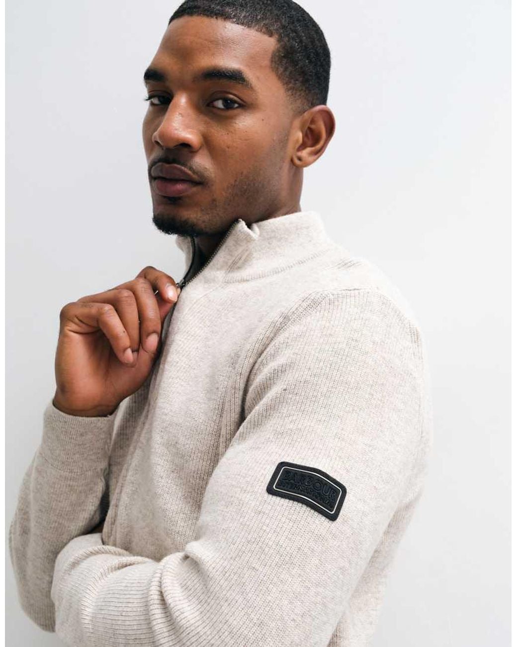 Barbour Natural Crawley Wool Blend Half Zip Funnel Neck Jumper for men