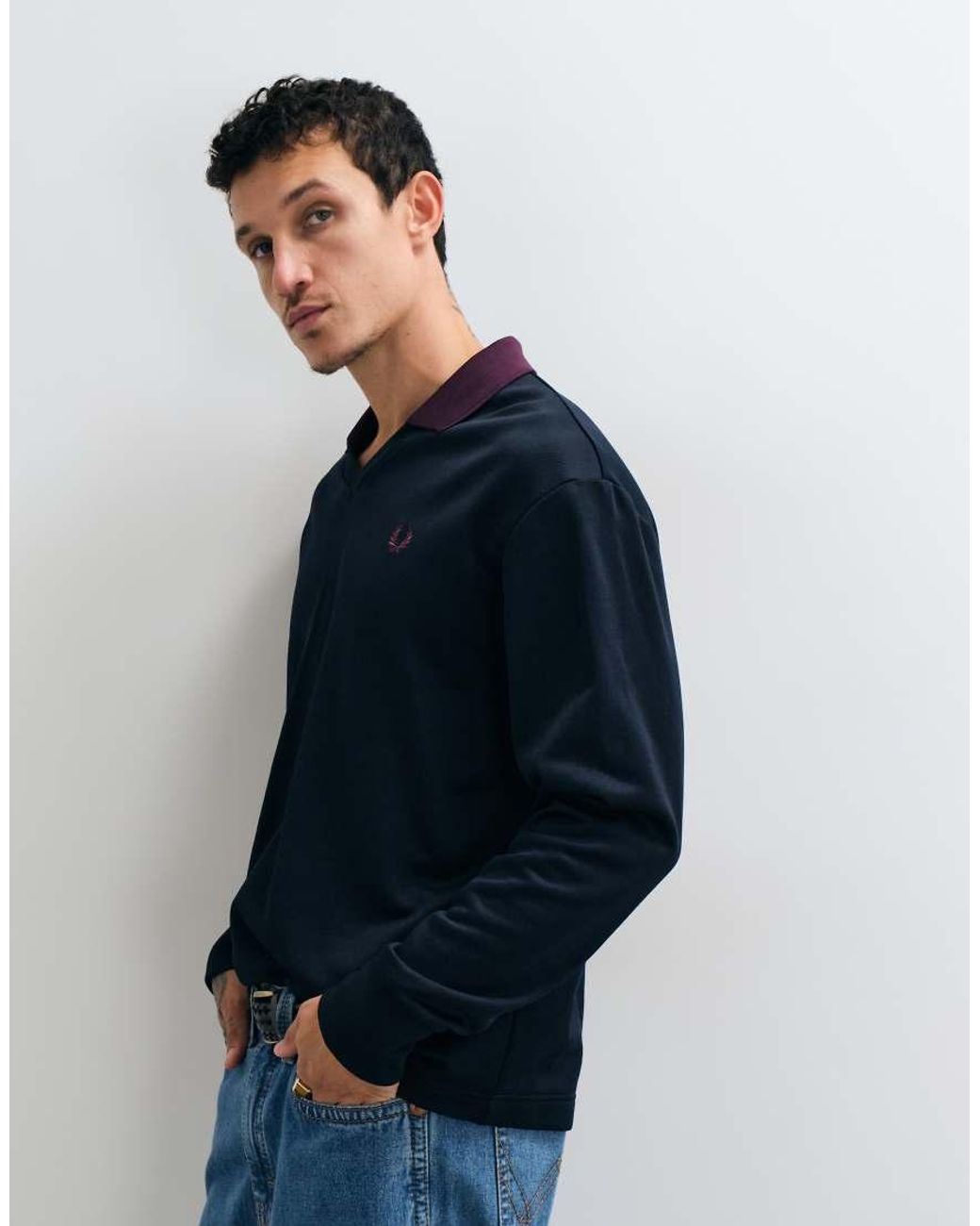Fred Perry Blue Contrast Collar Sweatshirt for men