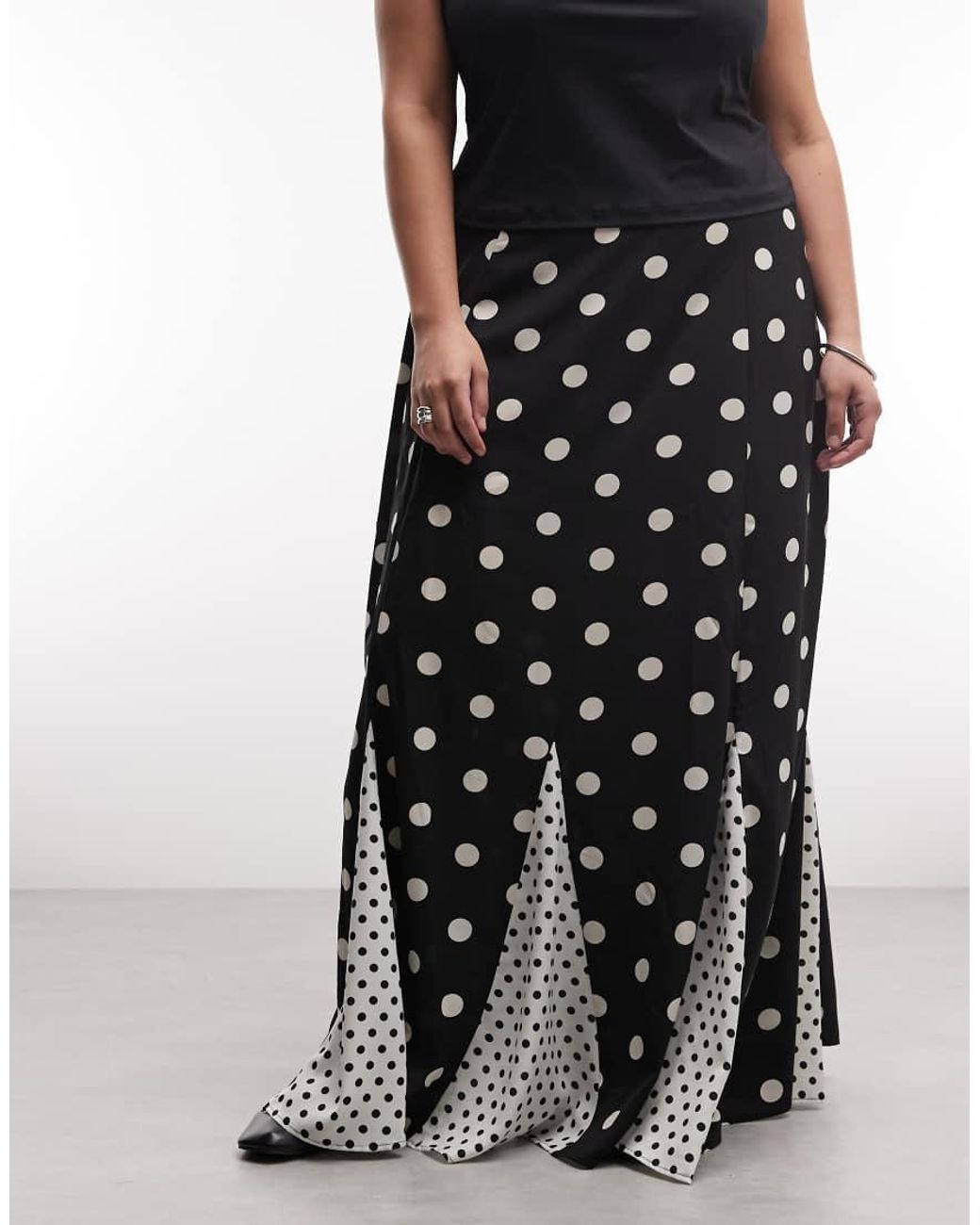 ASOS Black Asos Design Curve Mixed Print Godet Maxi Skirt