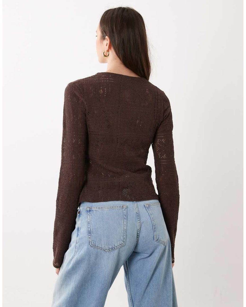 ASOS Brown Long Sleeve Crochet Top