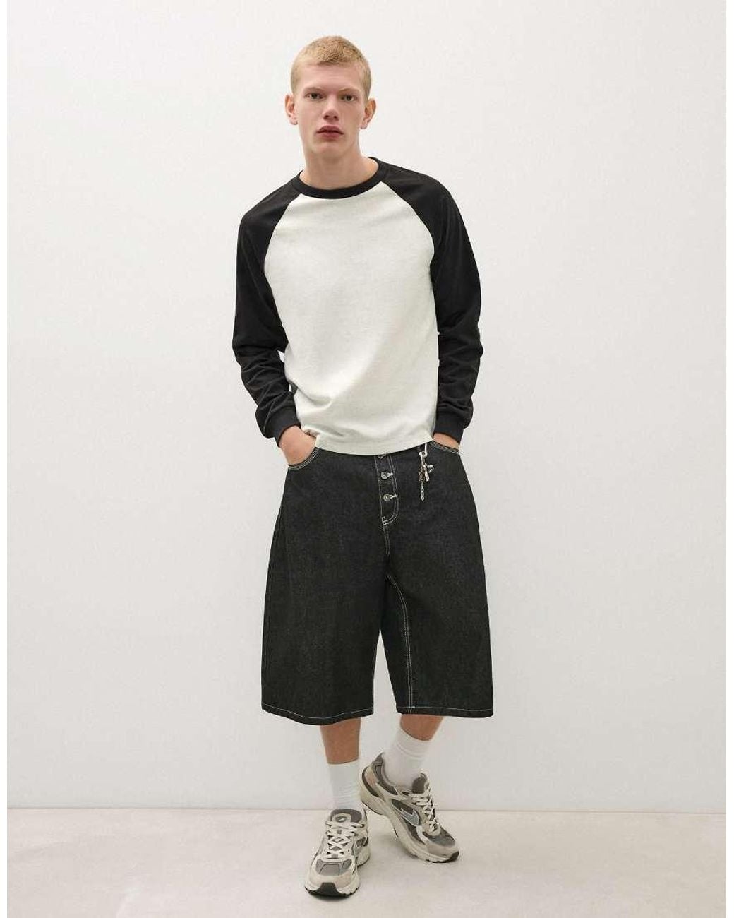 Bershka Black Raglan Long-sleeve T-shirt for men