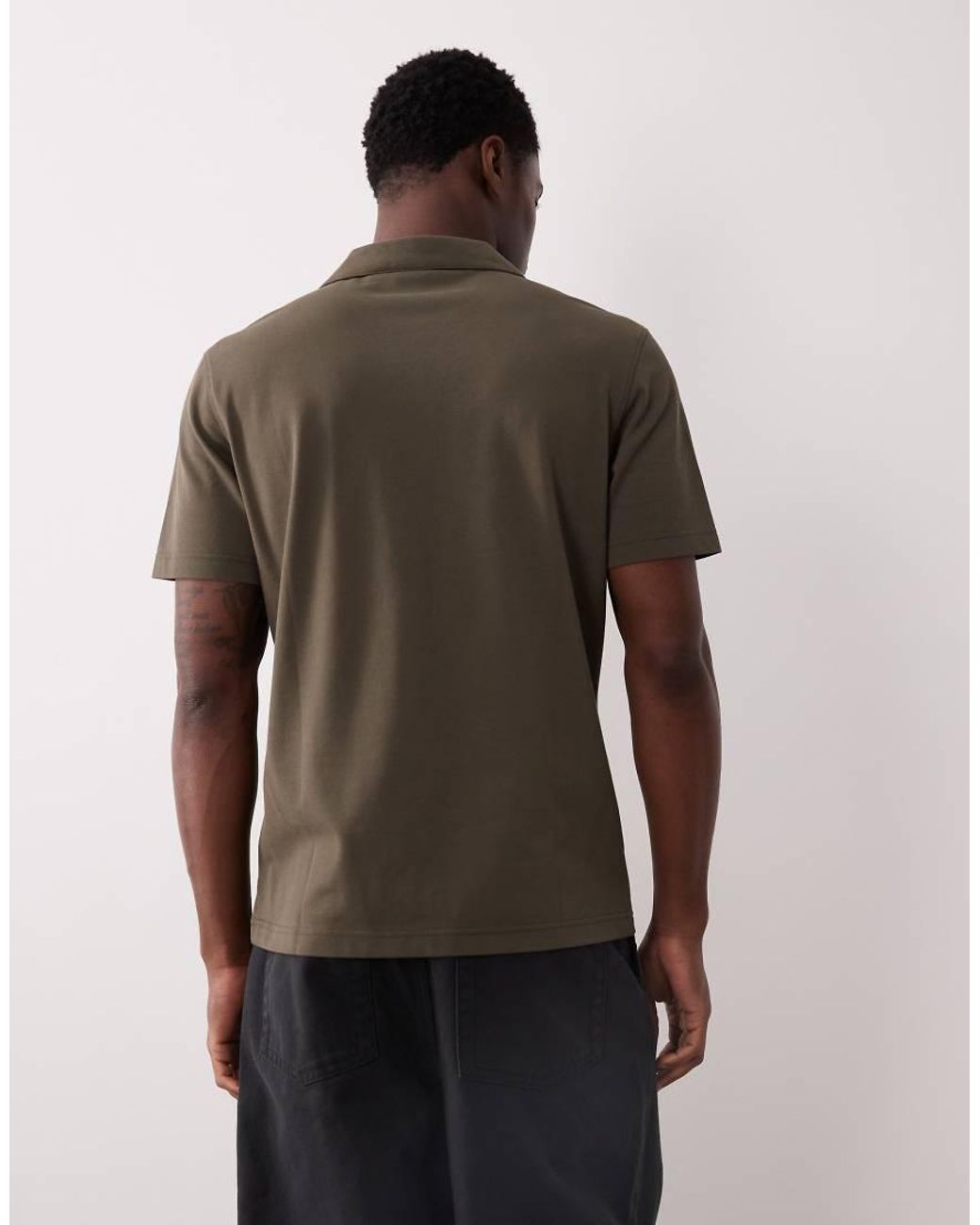 Mango Brown Short Sleeve Revere Collar Polo Top for men