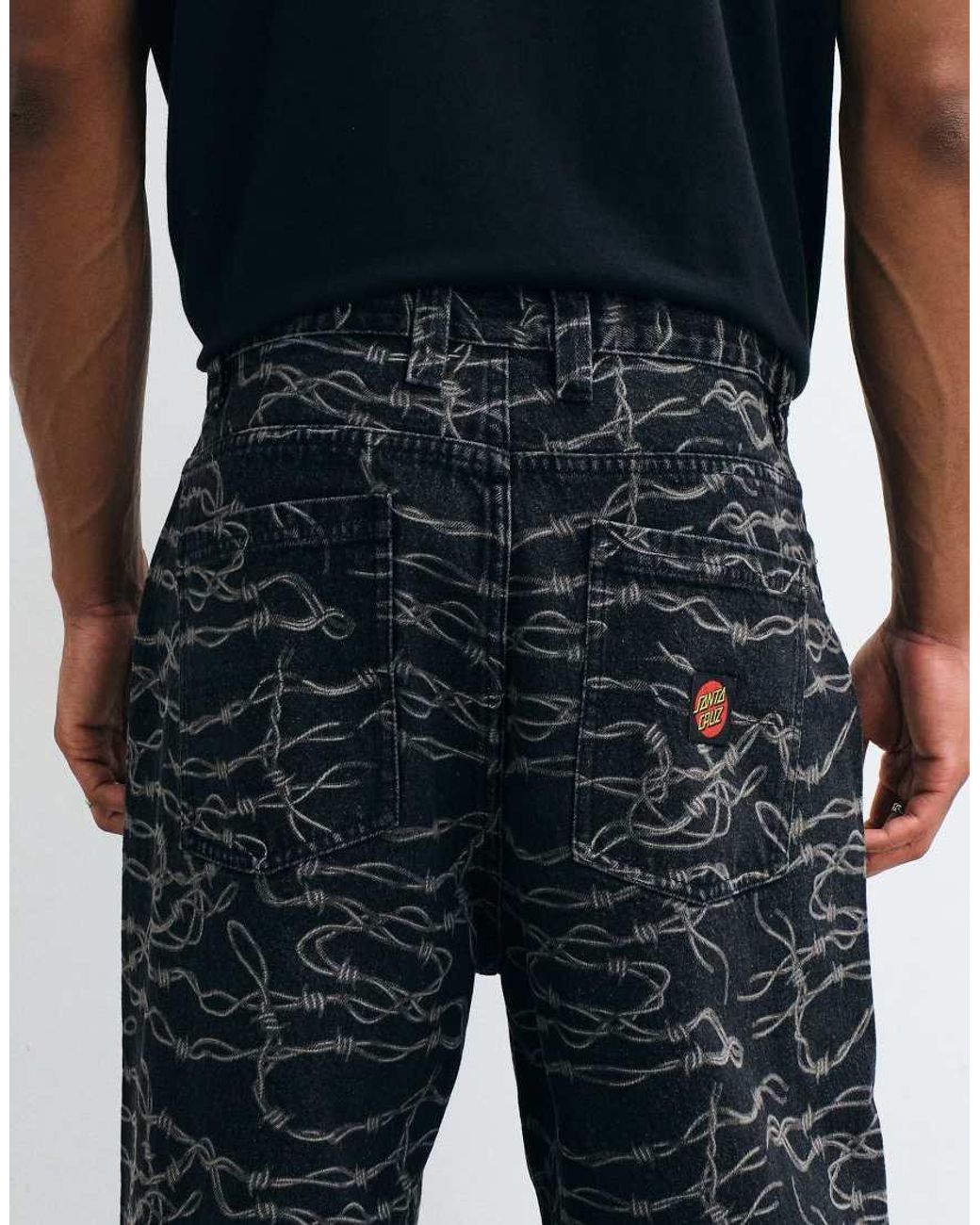 Santa Cruz Gray Barbed Wire Patterned Loose Fit Jeans for men
