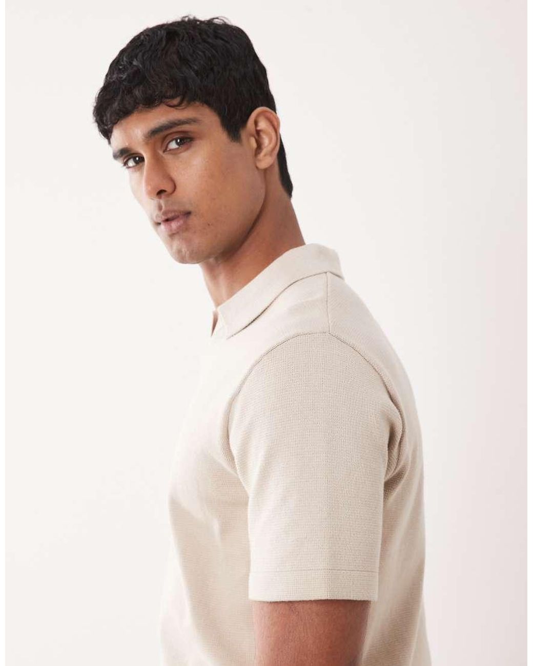 Jack & Jones Natural Premium Split Neck Knitted Top for men