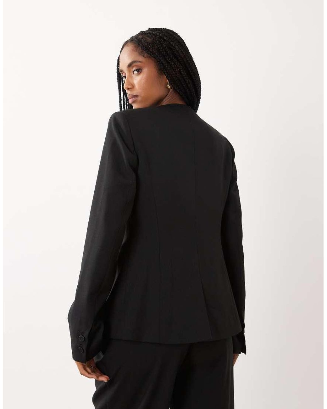 4th & Reckless Blue Structured Collarless Fluted Sleeve Blazer