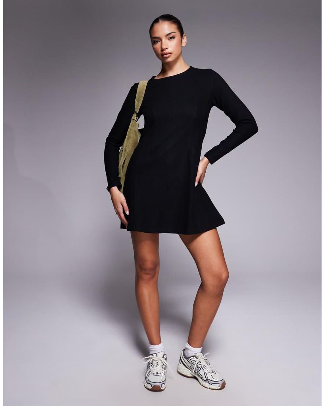 ASOS Blue Supersoft Long Sleeve Fit And Flare Mini Dress
