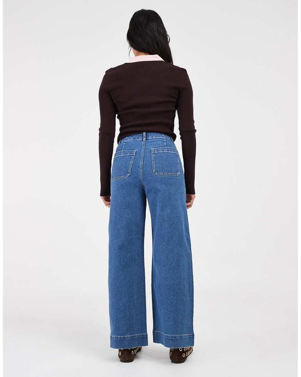 Vero Moda Blue Kayla High Rise Wide Leg Jeans With Pocket Detail