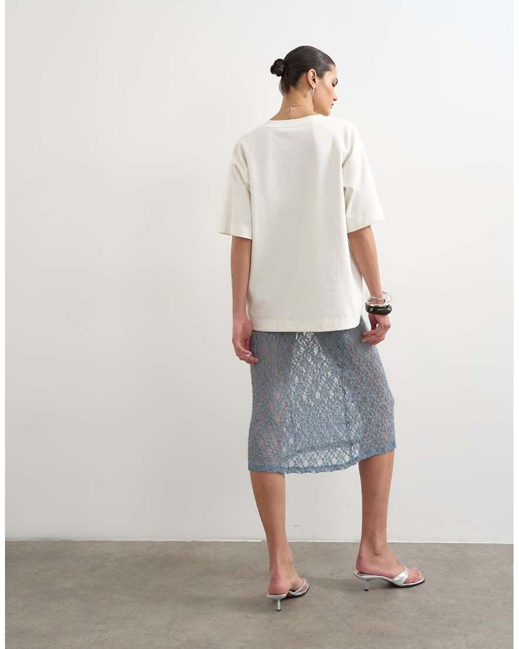 TOPSHOP White Lace Midi Skirt