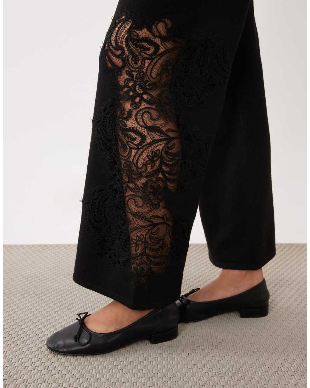 ASOS Black Asos Design Maternity Compact Knit Lace Trim Trouser Co-ord