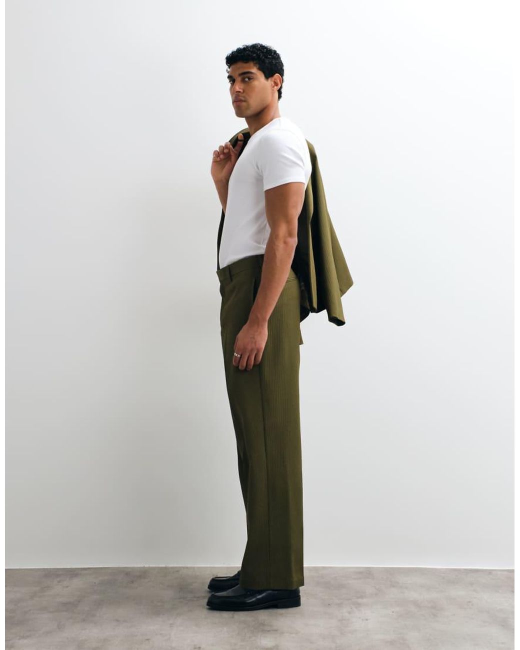 ASOS Green Rib Texture Wide Suit Trousers for men