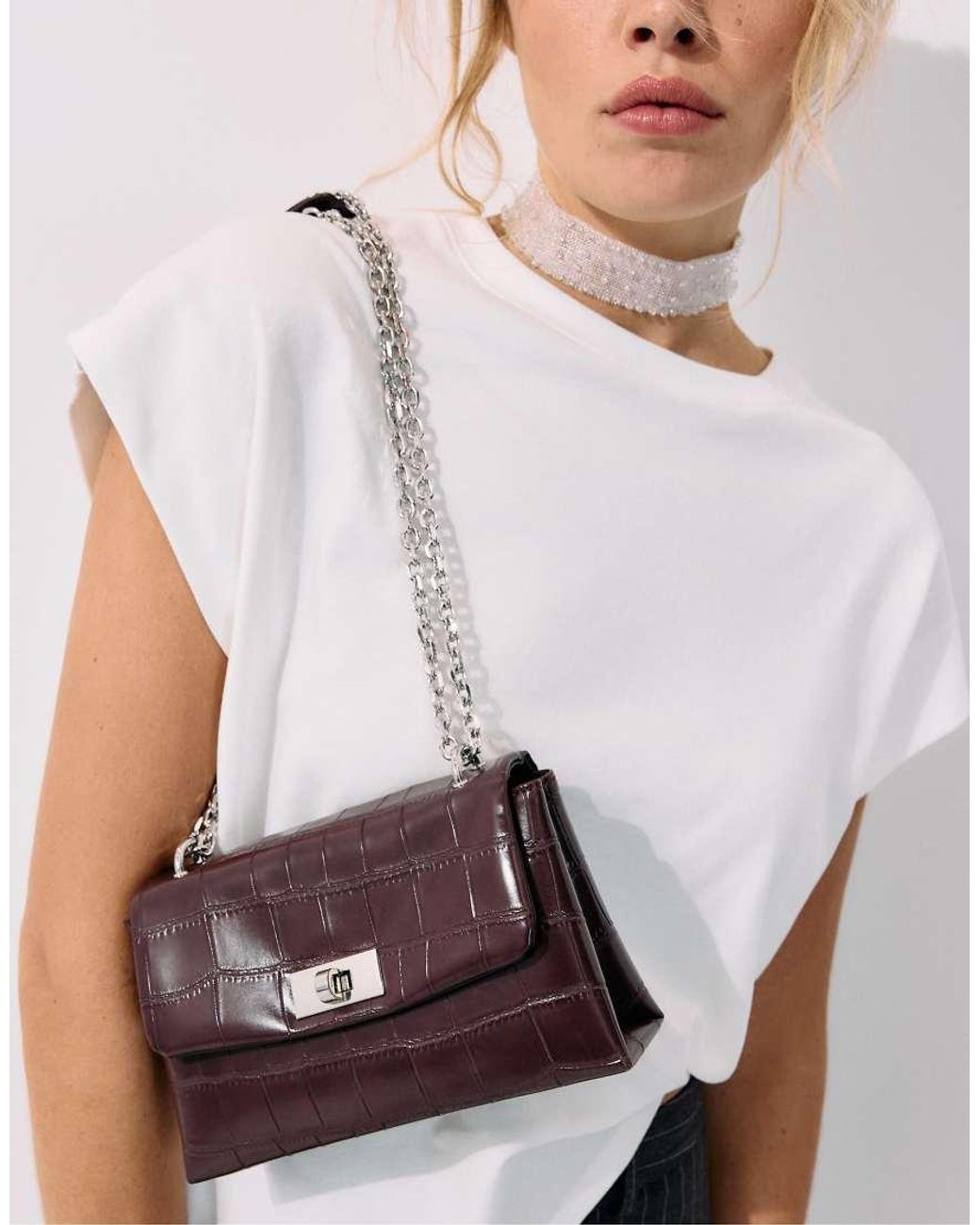 Stradivarius Purple Rigid Coconut Effect Crossbody Bag