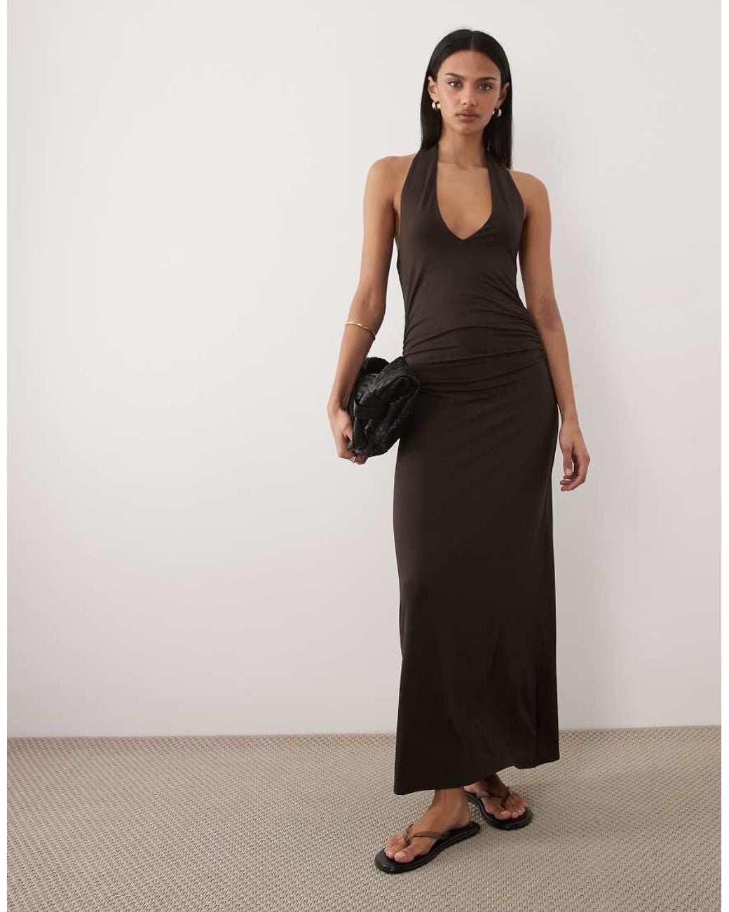 ASOS Brown Tie Back Halter Midi Dress