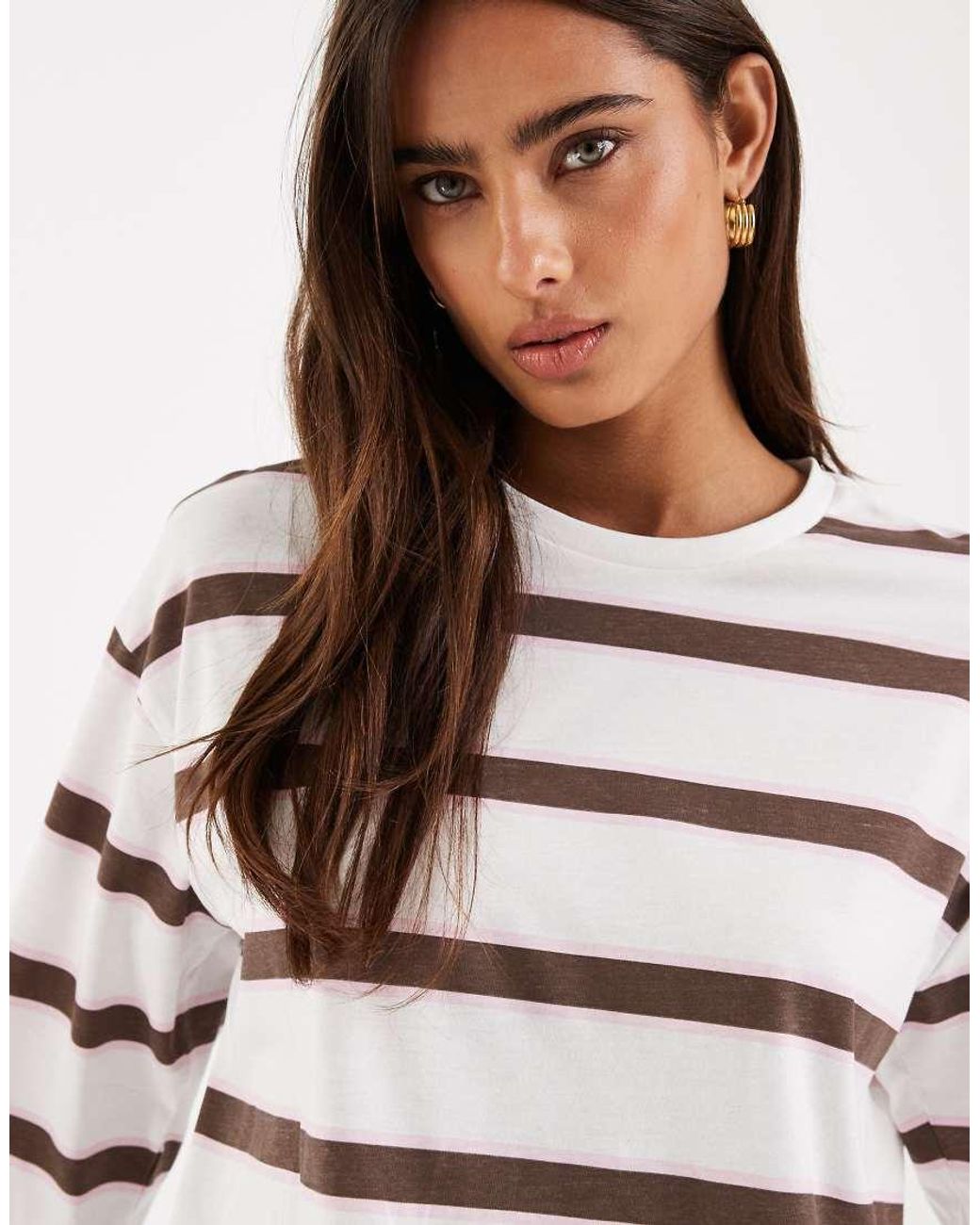 Pieces Blue Oversized Rugby Stripe Long Sleeve T-shirt
