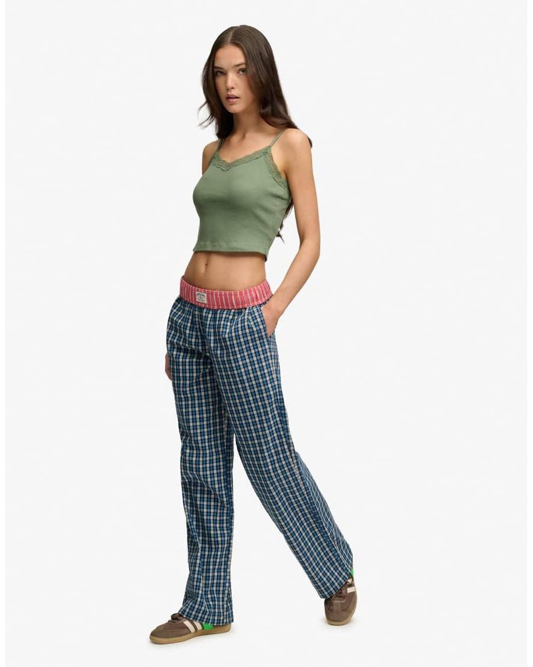 Superdry Blue Mini Check Cotton Trousers