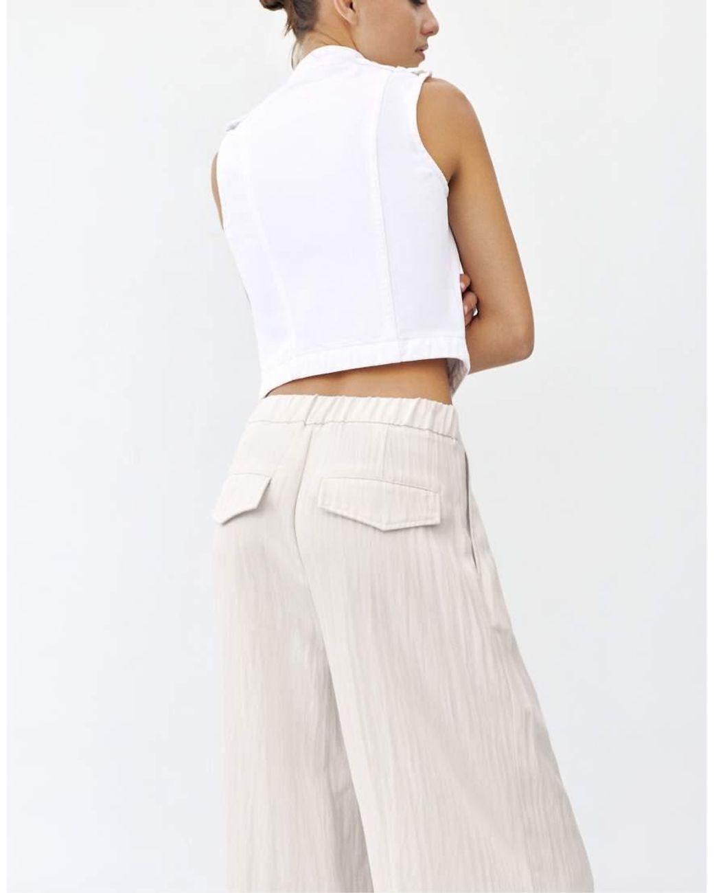 Pull&Bear Natural Elasticated Waist Wide Leg Tailored Trousers
