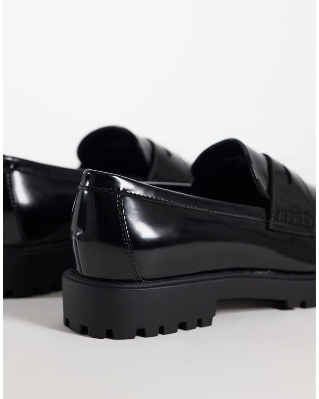 ASOS Black Penny Loafers With Cleated Sole for men