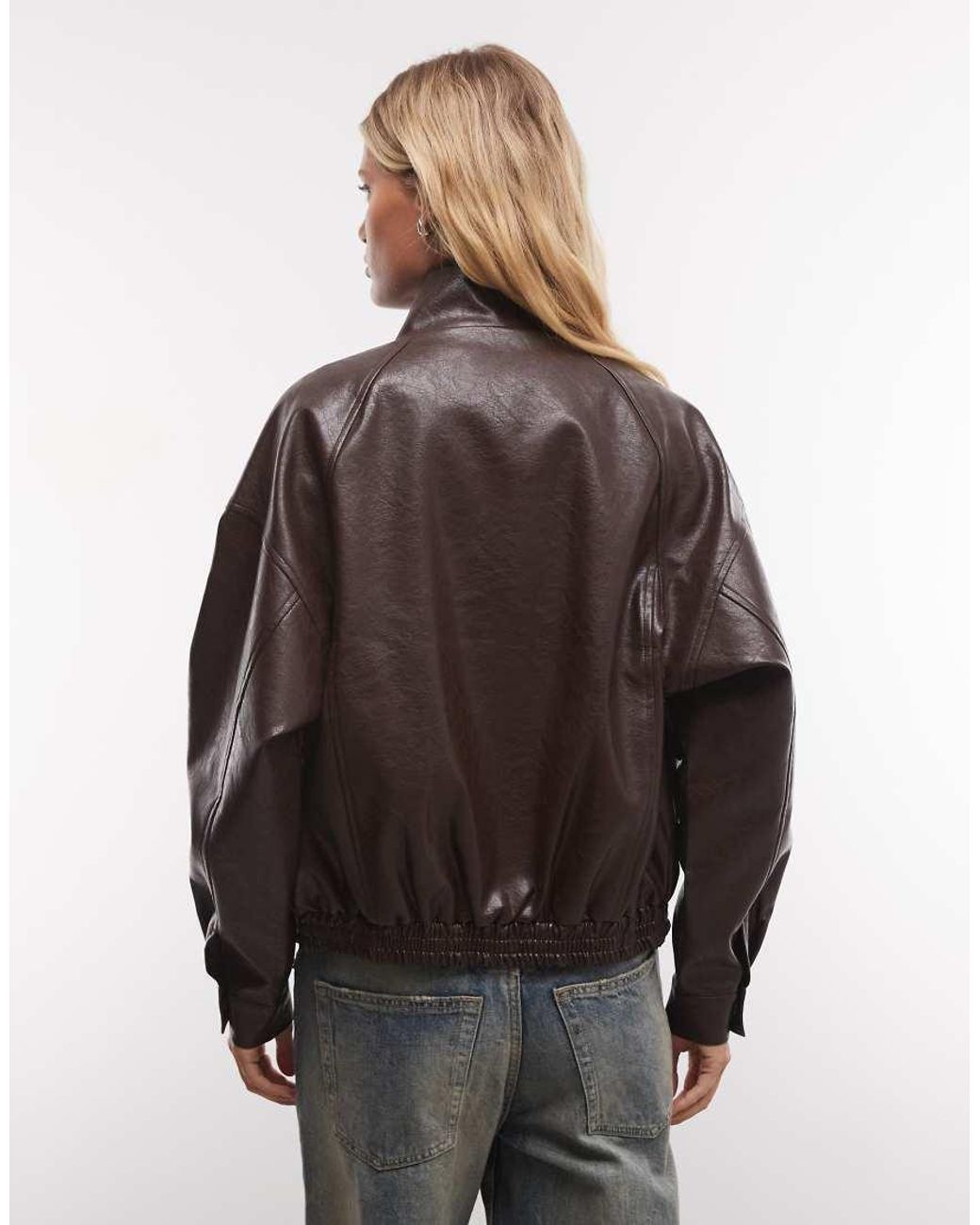 French Connection Gray Faux Leather Funnel Neck Jacket