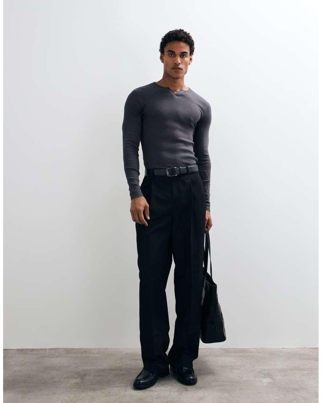 ASOS Blue Muscle Fit Long Sleeve T-Shirt With Notch Neck for men
