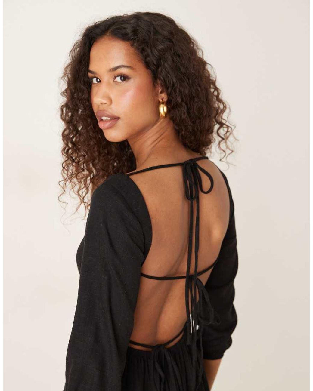 Glamorous Black Square Neck Tie Back Mini Dress