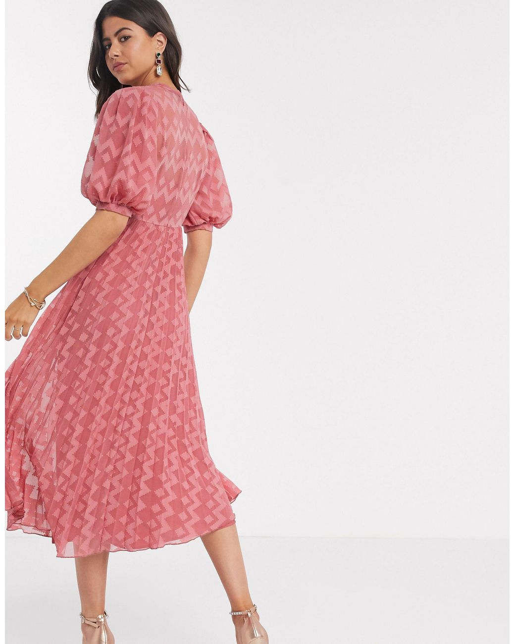 knee length dresses for ladies Rent ASOS DESIGN Midi Dress With Batwing Sleeve And Wrap Waist In Scatter  Sequin main image 0
