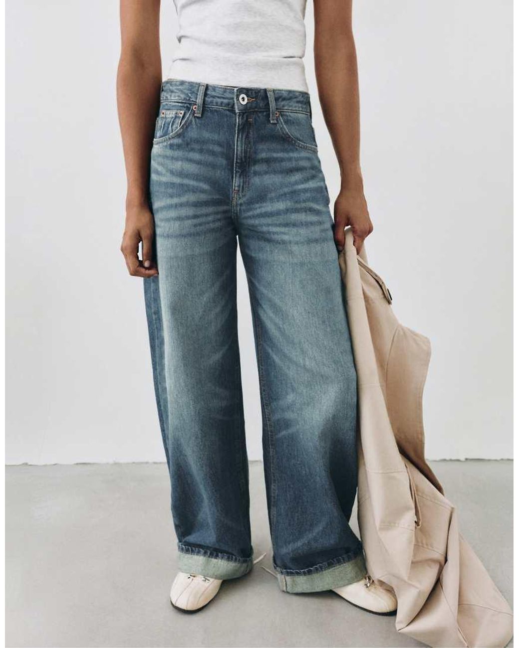 Pull&Bear Blue Balloon Fit Baggy Jeans With Turn-Up Hems