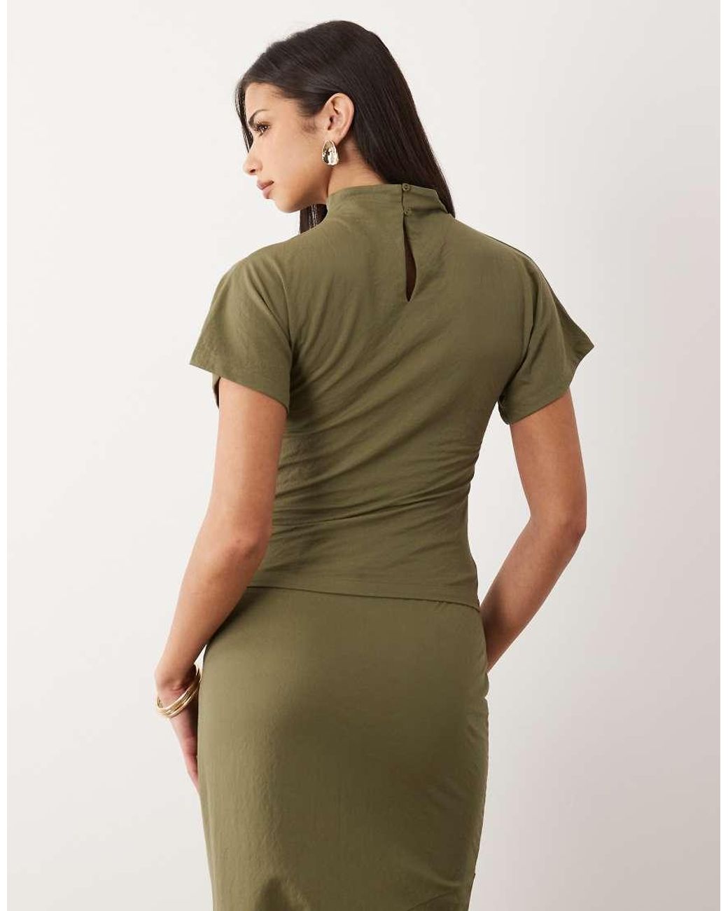 ASOS Green Co-ord Linen Look Drape High Neck Top