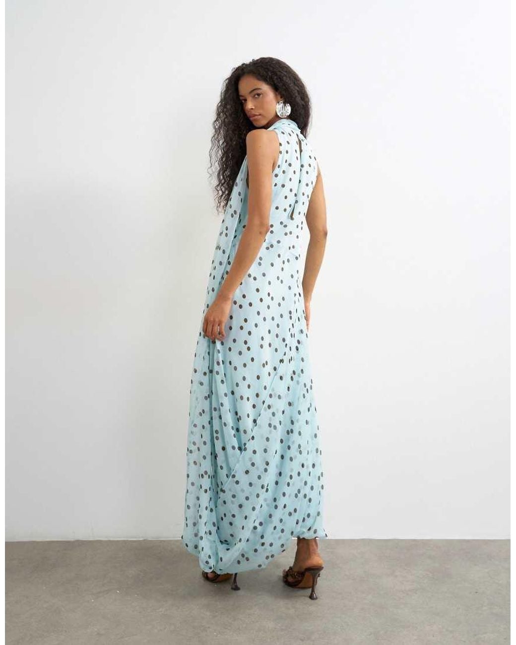 TOPSHOP Blue Draped Hem Chiffon Midi Occasion Dress