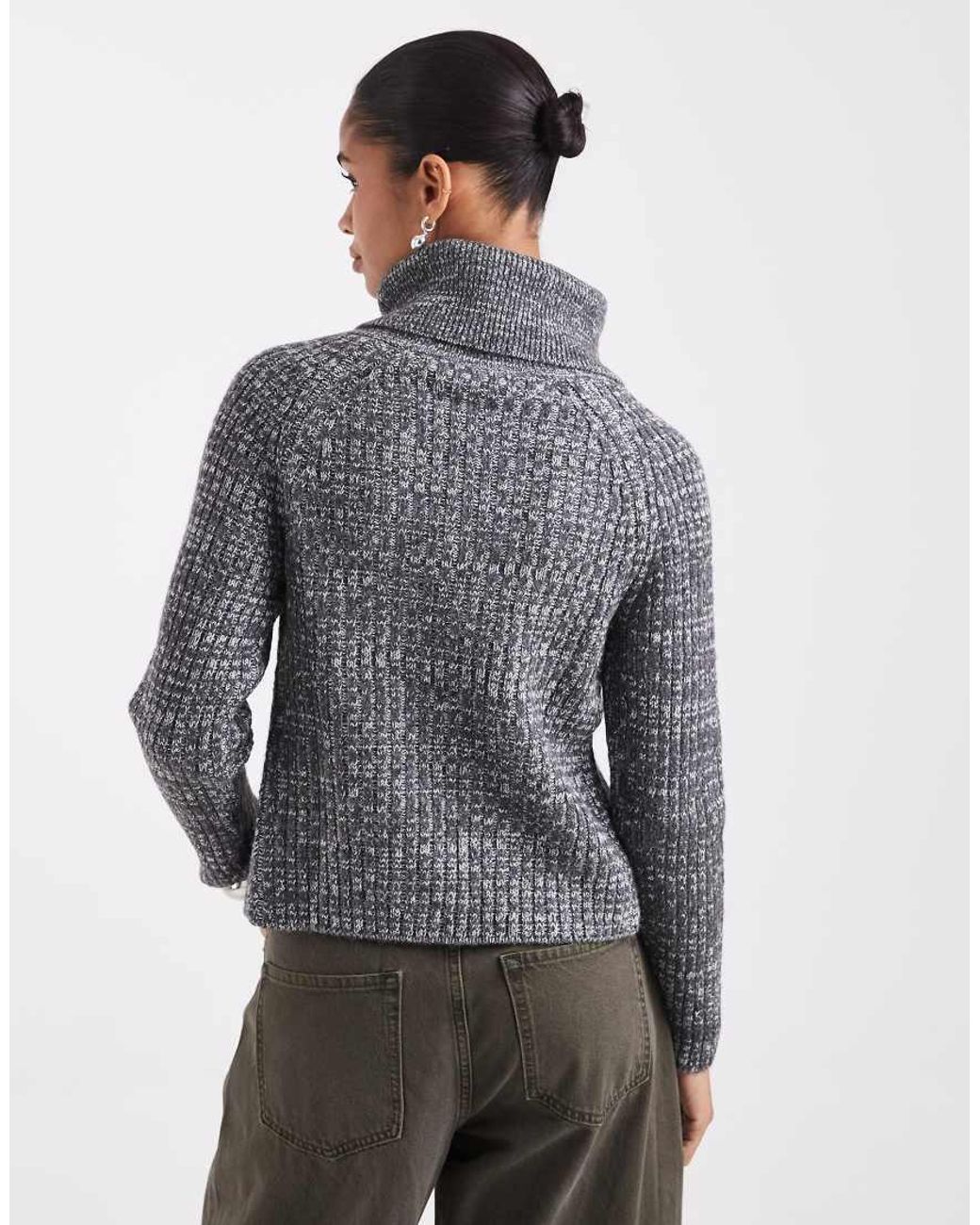 ASOS Gray Aysm Foldover Funnel Neck Cardigan