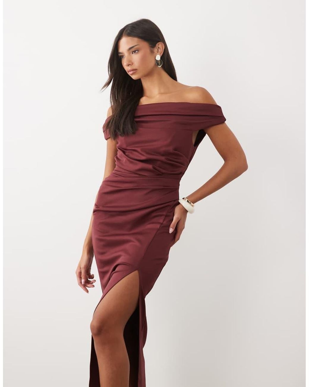 ASOS Pink Twist Bardot Bodycon Midi Dress
