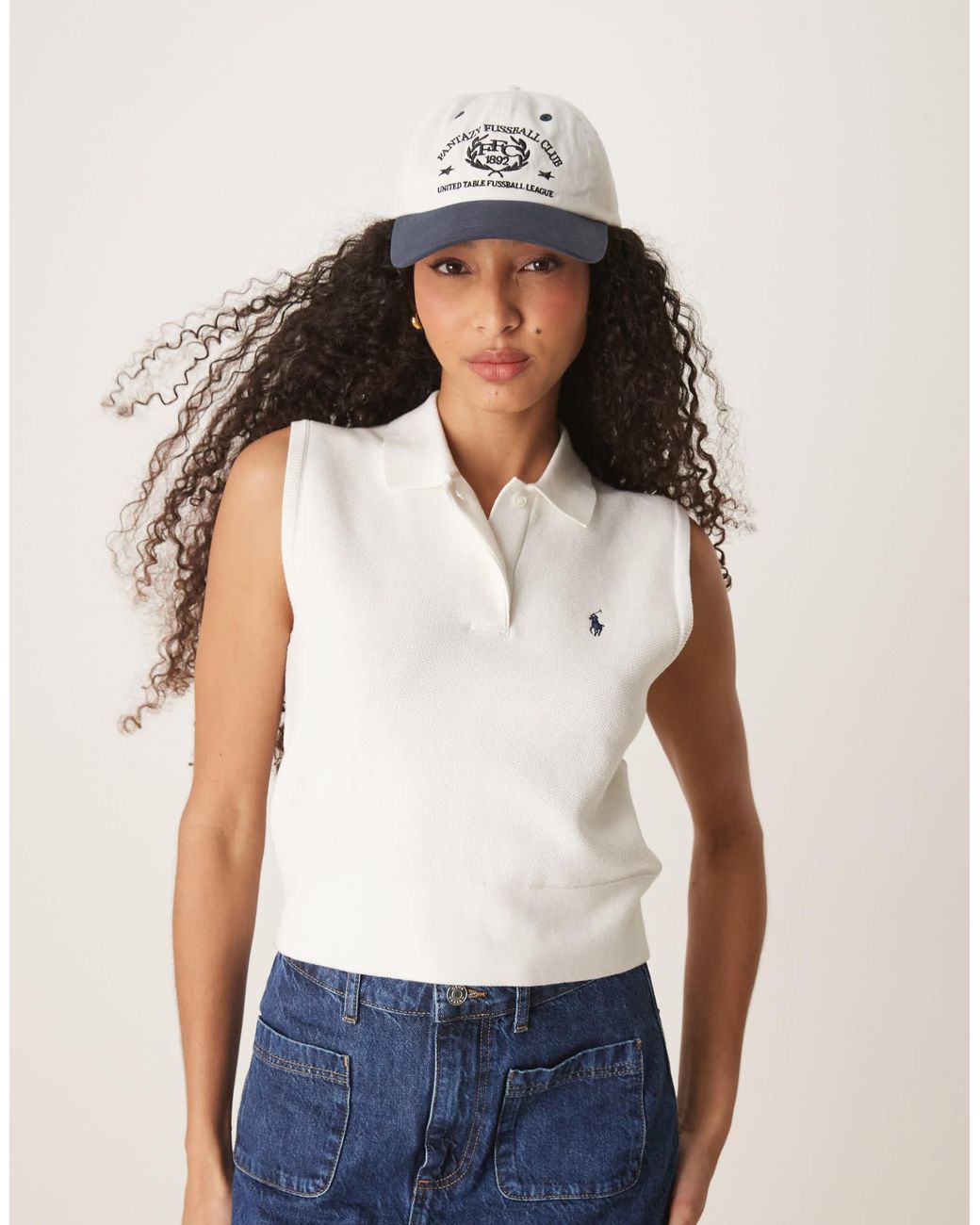 Polo Ralph Lauren Icon Logo Cropped Sleeveless Polo Shirt in White