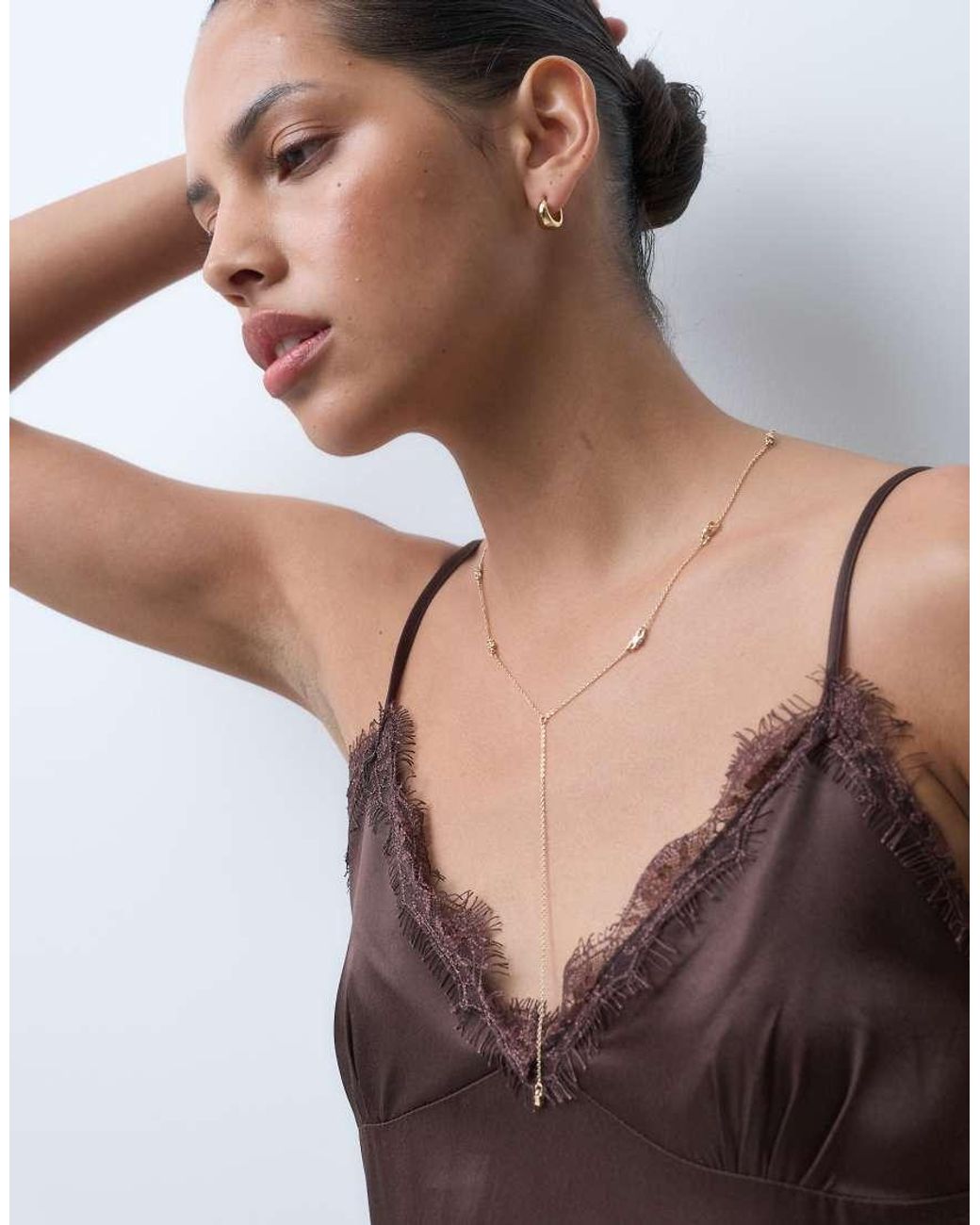 ASOS White Dainty Lariat Necklace With Diamante Detail