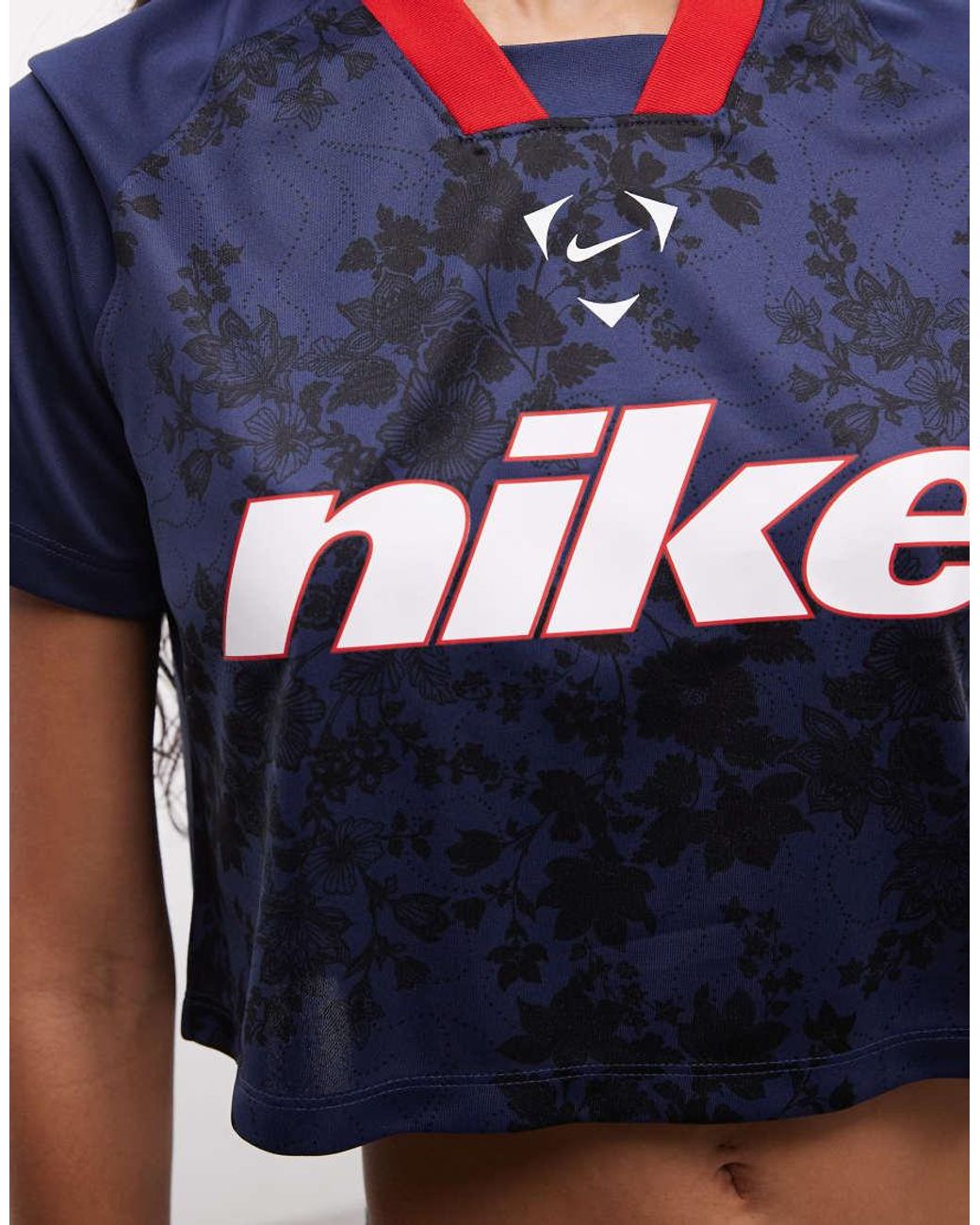 Nike Blue Cropped Lace Effect Football Top