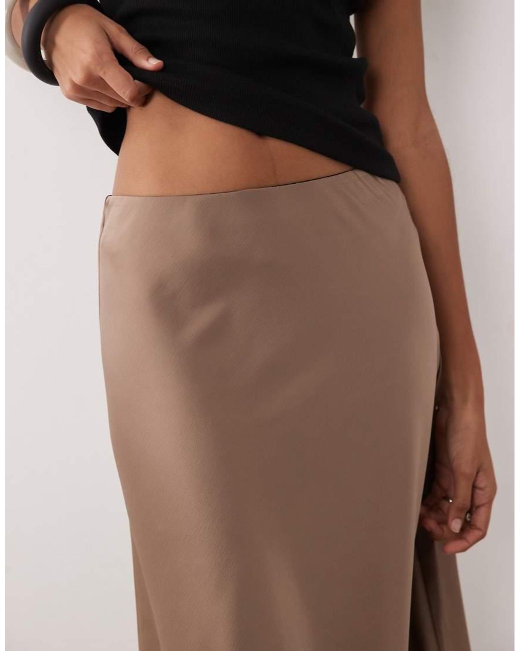 Y.A.S Natural Satin Midi Skirt