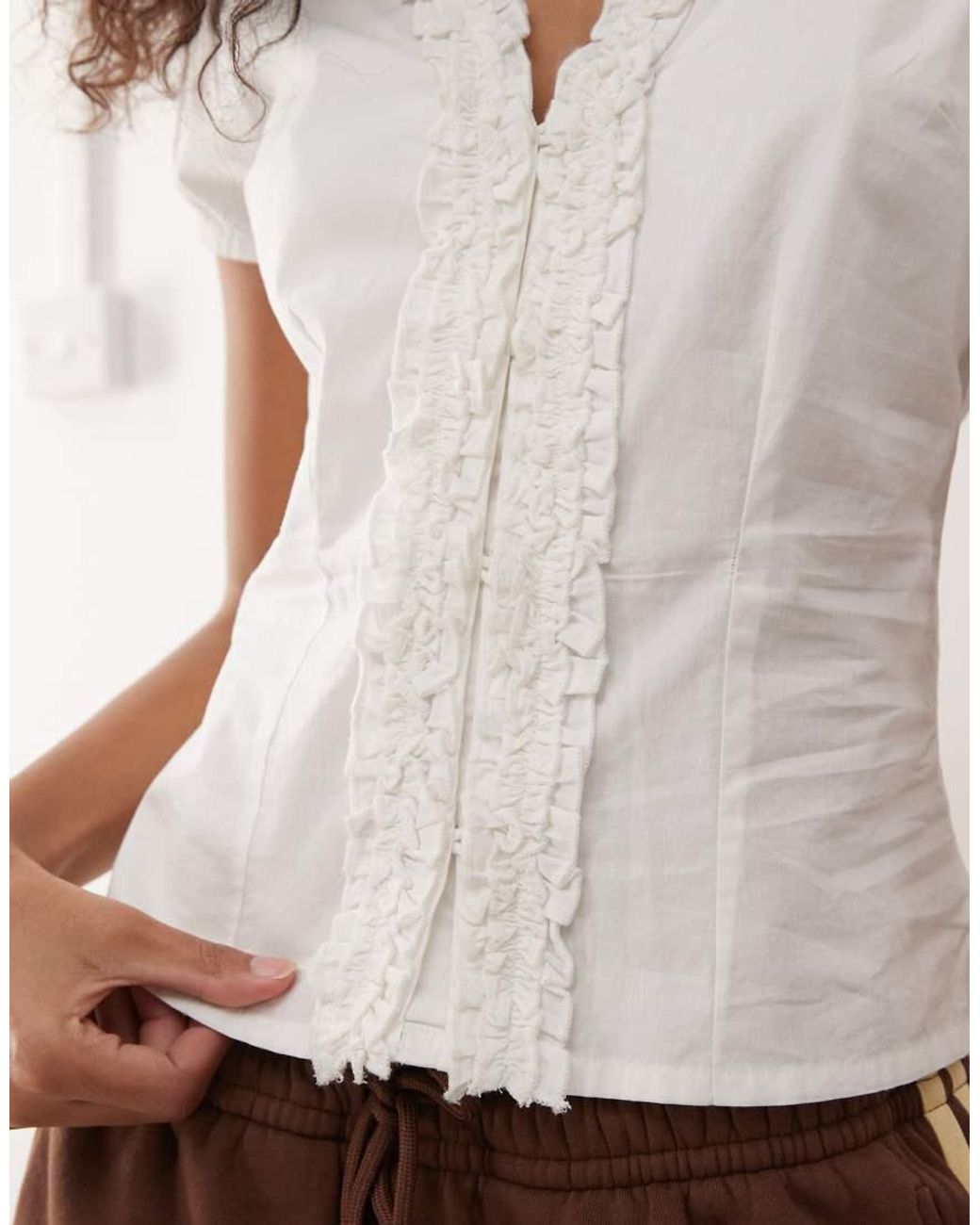 Collusion White Frill Detailing Short Sleeve Blouse