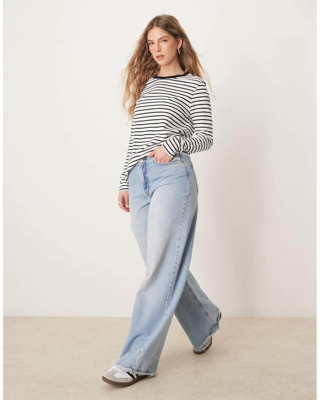 SELECTED White Essential Striped Crew Neck Long Sleeve T-shirt