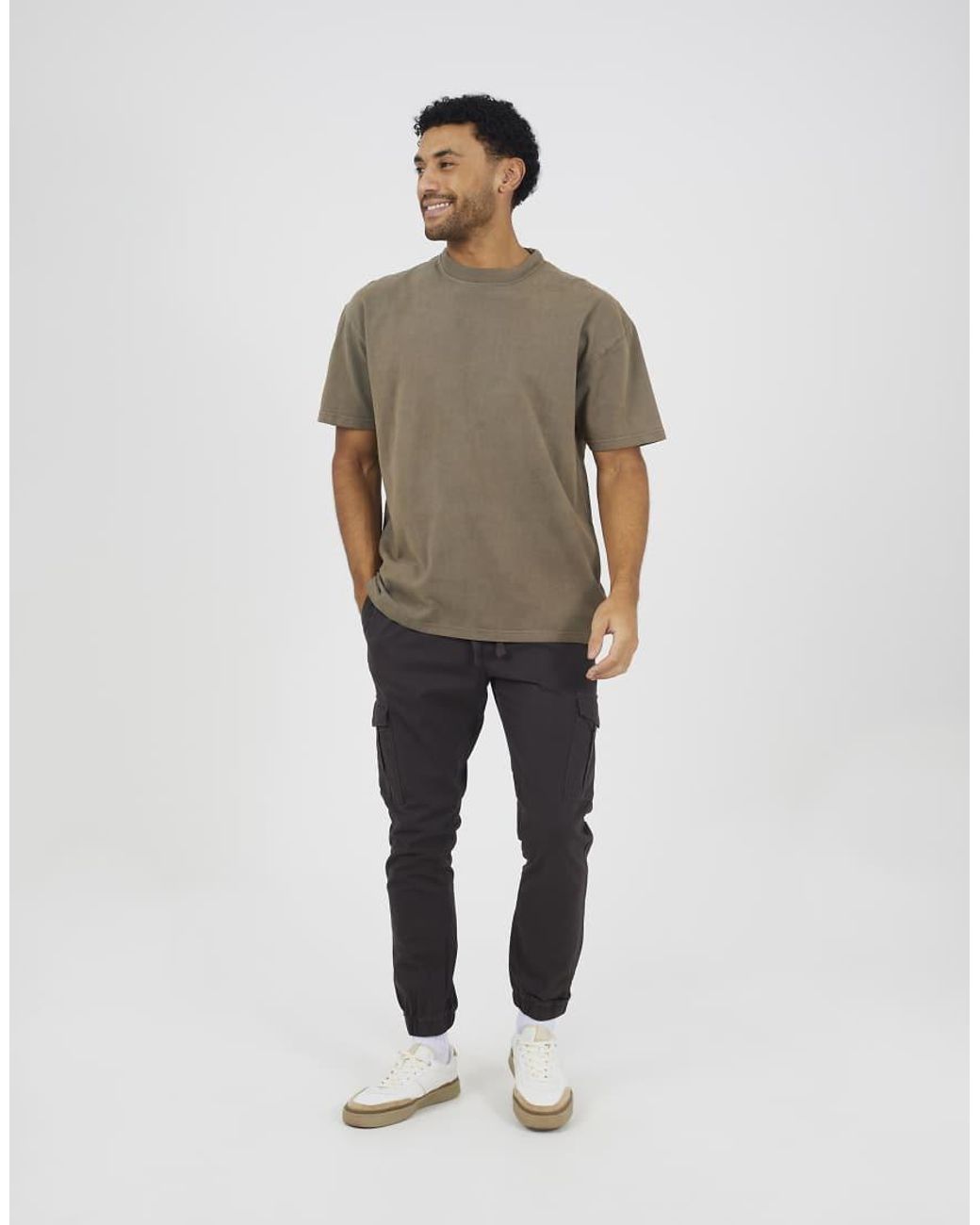 Brave Soul Black Cotton Twill Cargo Trousers for men