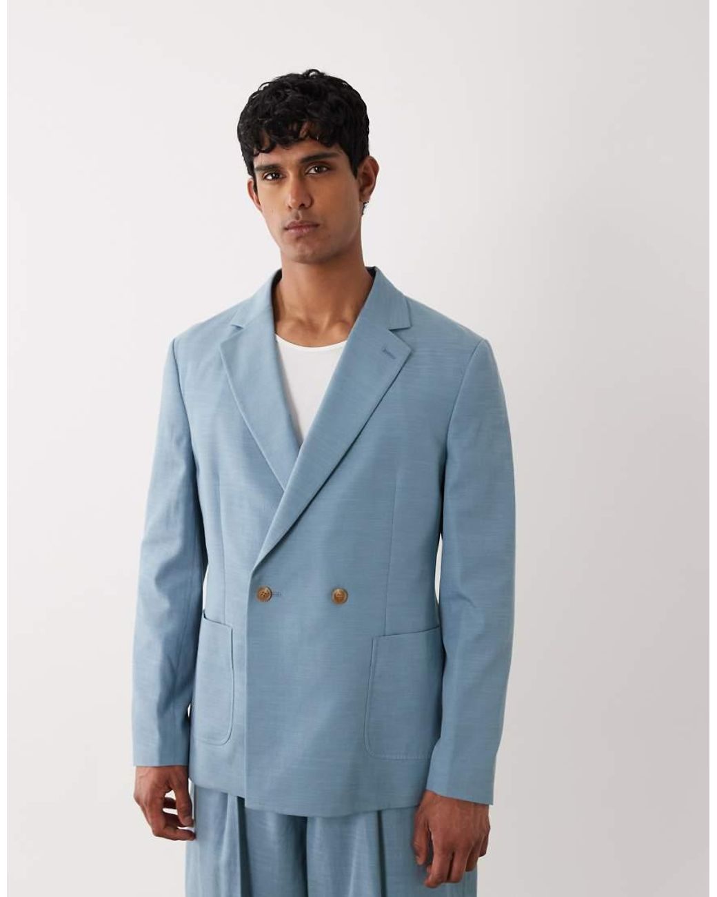 ASOS Blue Regular Double Breasted Suit Jacket for men
