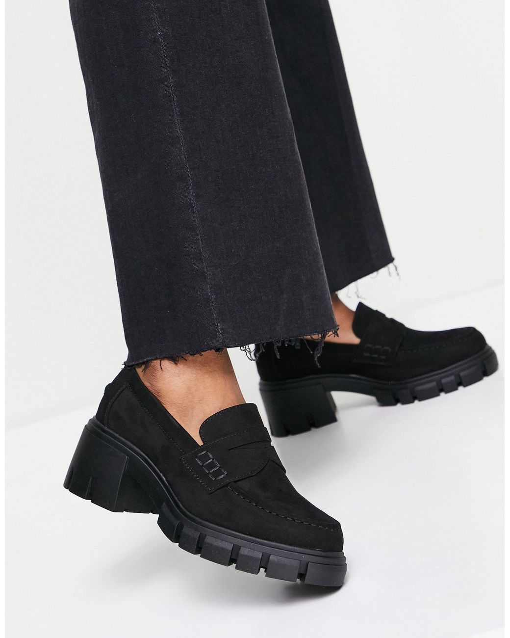ASOS Storm - Loafers Met Middelhoge Hak En Dikke Zool in het Zwart | Lyst NL