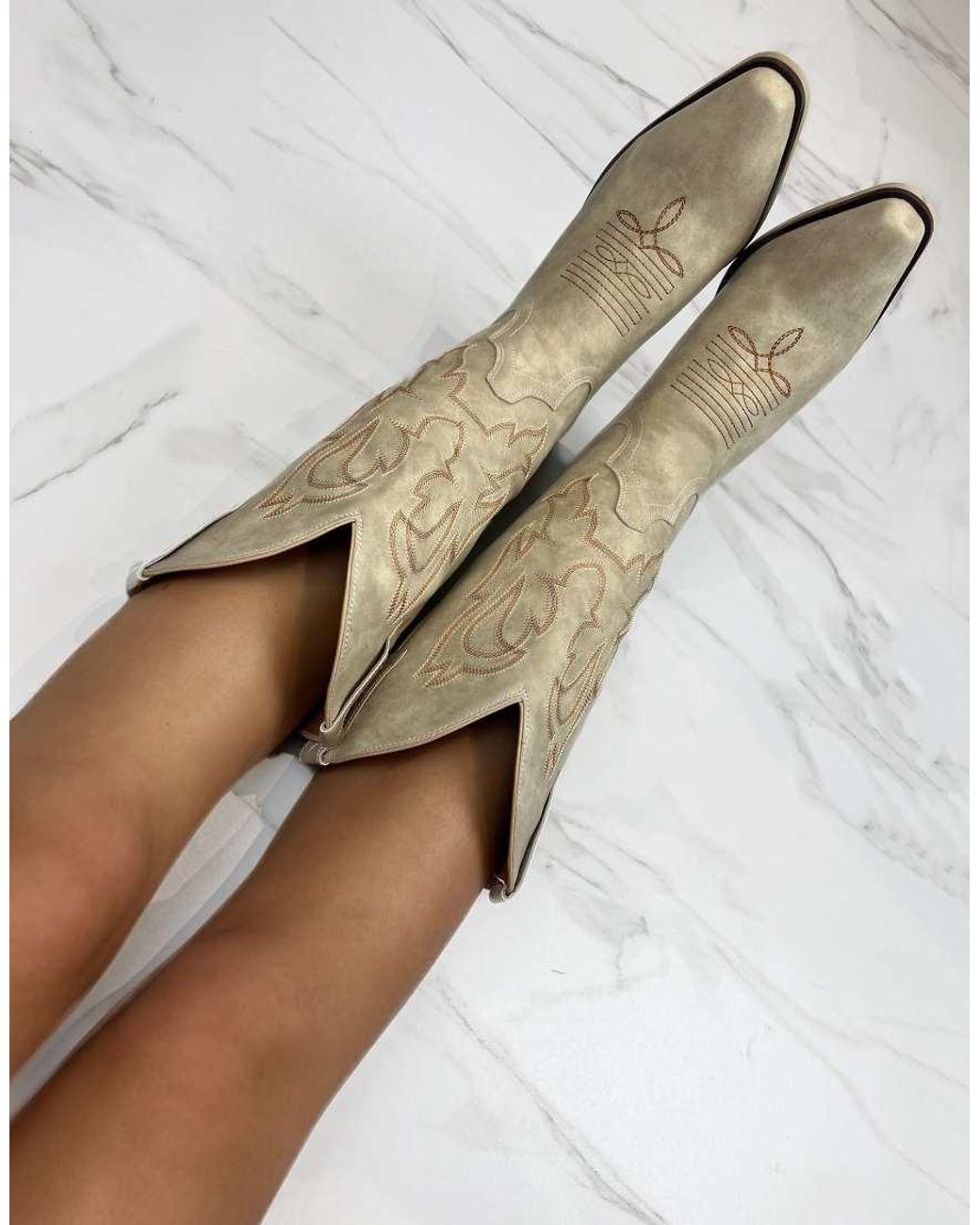 GIA STUDIOS Natural Cowboy Western Ankle Boots
