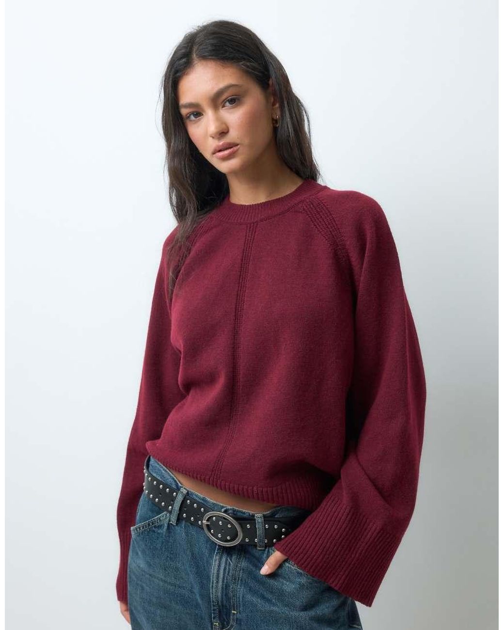 ASOS Red Knitted Jumper With Raglan Detail